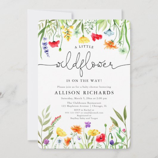 Kleurrijke wilde bloemen geslachtsneutraal baby sh kaart (Voorkant)
