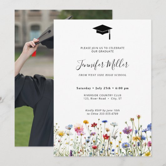 Kleurrijke wilde bloemen Graduation Party Foto Feestdagenkaart (Voorkant / Achterkant)