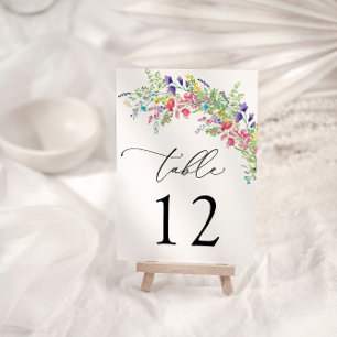 Kleurrijke Wilde Bloemen Huwelijk Tafel Nummer Kaart