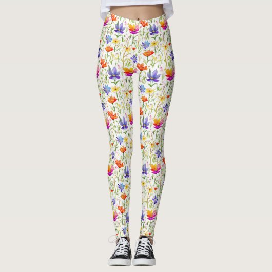 Kleurrijke wilde bloemen in een veld leggings (Voorkant)