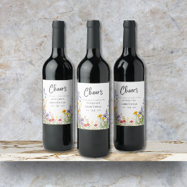 Kleurrijke wilde bloemen juichen elegante bruiloft wijn etiket