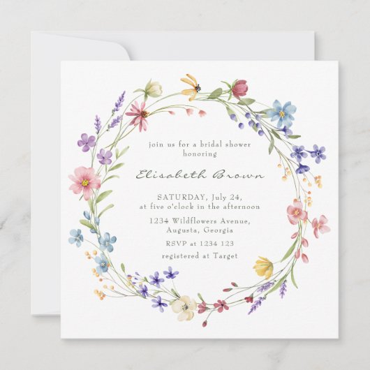 Kleurrijke Wilde Bloemen Krans Zomer Vrijgezellenf Kaart (Voorkant)