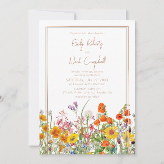 Kleurrijke wilde bloemen Land Floral Weddenschap Kaart (Voorkant)