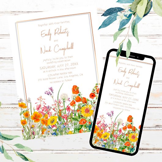 Kleurrijke wilde bloemen Land Floral Weddenschap Kaart