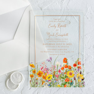 Kleurrijke Wilde Bloemen Landelijke Tuin Trouwdag Acryl Uitnodigingen