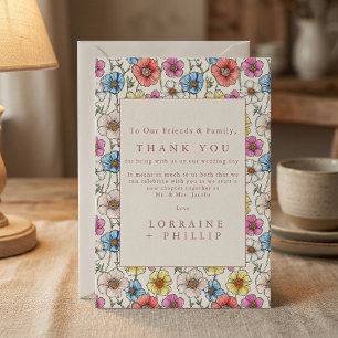 Kleurrijke wilde bloemen levendig patroon bruiloft bedankkaart