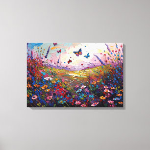 Kleurrijke wilde bloemen Meadow met Butterflies Canvas Afdruk