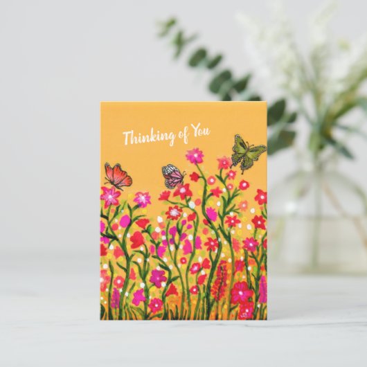 Kleurrijke wilde bloemen met mooie vlinders briefkaart (Staand voorkant)