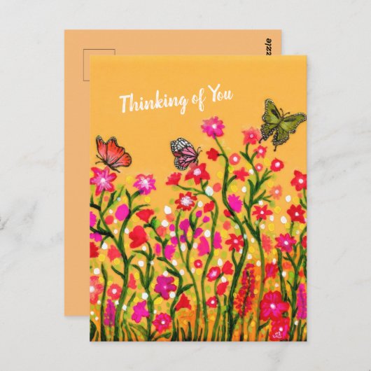 Kleurrijke wilde bloemen met mooie vlinders briefkaart (Voorkant / Achterkant)