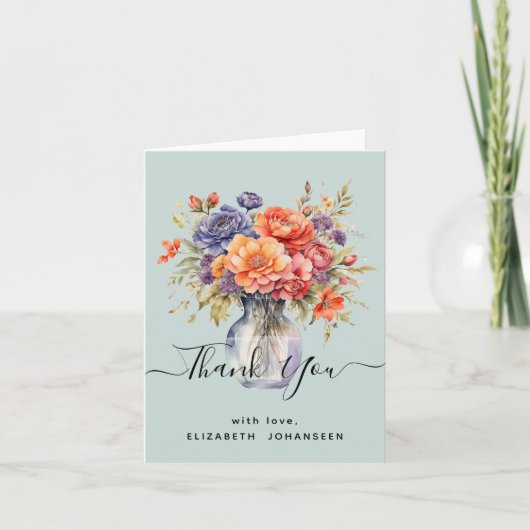 Kleurrijke Wilde Bloemen Metselaarsglas Blauwe Bru Bedankkaart (Voorkant)