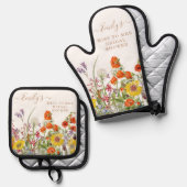 Kleurrijke Wilde Bloemen Miss To Mrs Bruidsfeest Ovenwant & Pannenlap Set (Voorkant / Achterkant)