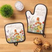 Kleurrijke Wilde Bloemen Miss Tot Mrs Bruidsfeest Ovenwant & Pannenlap Set (Top down)