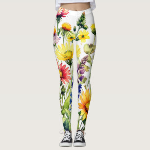 Kleurrijke wilde bloemen mooie aquarelschildering leggings