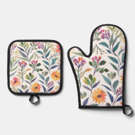 Kleurrijke Wilde Bloemen | Mooie Bloemenschilderin Ovenwant & Pannenlap Set