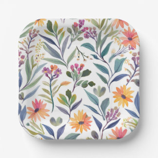 Kleurrijke Wilde Bloemen | Mooie Bloemenschilderin Papieren Bordje