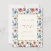 Kleurrijke wilde bloemen naadloos patroon bruiloft save the date (Voorkant)