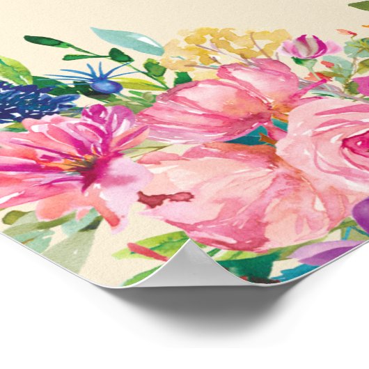 Kleurrijke wilde bloemen Roze Blauw Geel Zonder st Poster (Hoek)