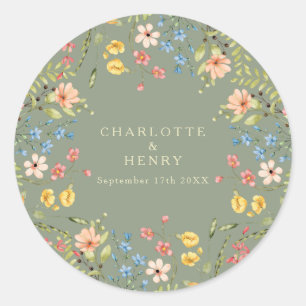 Kleurrijke Wilde Bloemen Salie Tuin Bruiloft Ronde Sticker