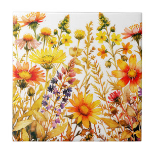 Kleurrijke wilde bloemen schilderij tegeltje