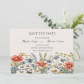 Kleurrijke wilde bloemen sparen de datum save the date (Staand voorkant)