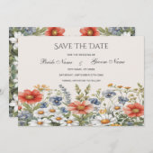 Kleurrijke wilde bloemen sparen de datum save the date (Voorkant / Achterkant)