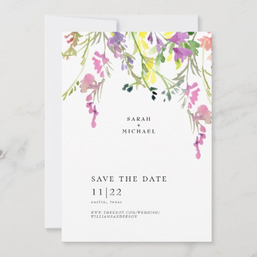 Kleurrijke wilde bloemen sparen de datum save the date (Voorkant)