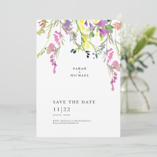 Kleurrijke wilde bloemen sparen de datum save the date (Staand voorkant)