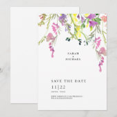 Kleurrijke wilde bloemen sparen de datum save the date (Voorkant / Achterkant)