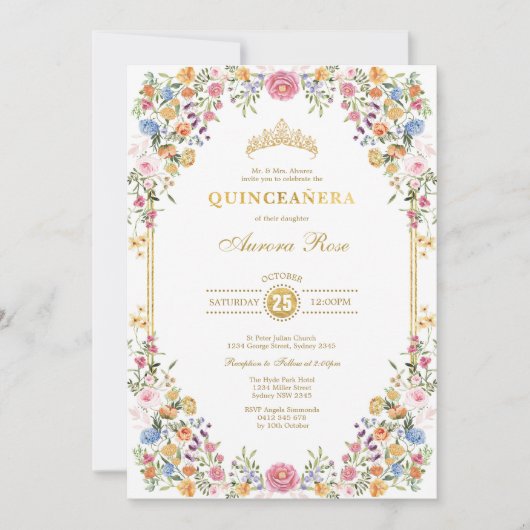 Kleurrijke wilde bloemen Tuin Quinceanera Kaart (Voorkant)