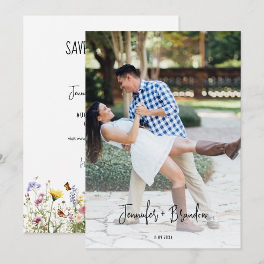 Kleurrijke wilde bloemen tuin Save the Date foto Kaart (Voorkant / Achterkant)