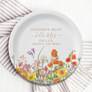 Kleurrijke Wilde Bloemen Vaarwel Miss Bruidsmeisje Papieren Bordje
