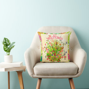 Kleurrijke Wilde Bloemen Weide Tekst Kussen