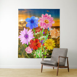 Kleurrijke wilde bloemen (Zomer zonsondergang) - F Wandkleed