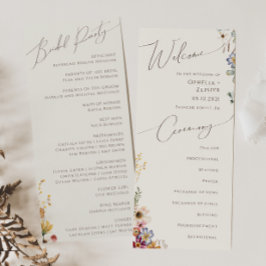 Kleurrijke Wilde Bloementuin | Beige Bruiloft Programmakaart