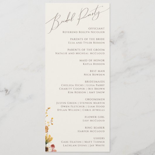 Kleurrijke Wilde Bloementuin | Beige Bruiloft Programmakaart (Achterkant)