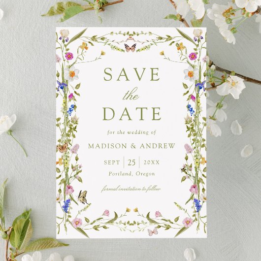 Kleurrijke Wilde Bloemenweide Bruiloft Save The Date