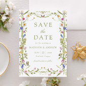 Kleurrijke Wilde Bloemenweide Bruiloft Save The Date