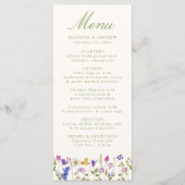 Kleurrijke Wilde Bloemenweide Crème Huwelijk Menu (Voorkant)