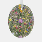 Kleurrijke wilde bloemenweide, levendig patroon. glas ornament (Voorkant Rechts)