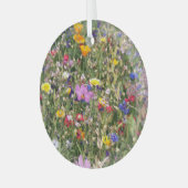 Kleurrijke wilde bloemenweide, levendig patroon. glas ornament (Voorkant links)