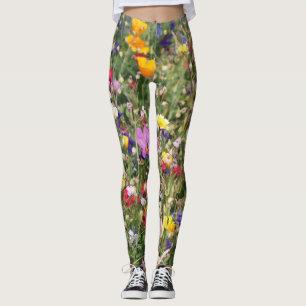 Kleurrijke wilde bloemenweide, levendig patroon. leggings