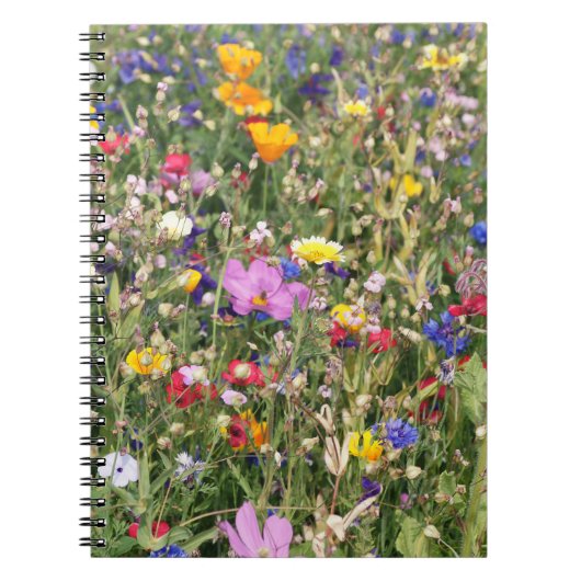 Kleurrijke wilde bloemenweide, levendig patroon. notitieboek (Voorkant)