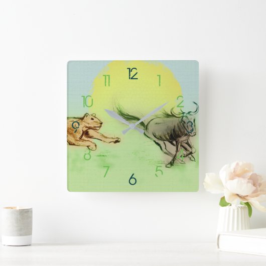 Kleurrijke wilde dieren kakken, vierkant klok (Huis)