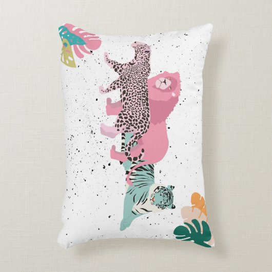 Kleurrijke wilde dieren & tropische bladeren accent kussen (Voorkant(Verticaal))