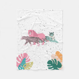 Kleurrijke wilde dieren & tropische bladeren fleece deken