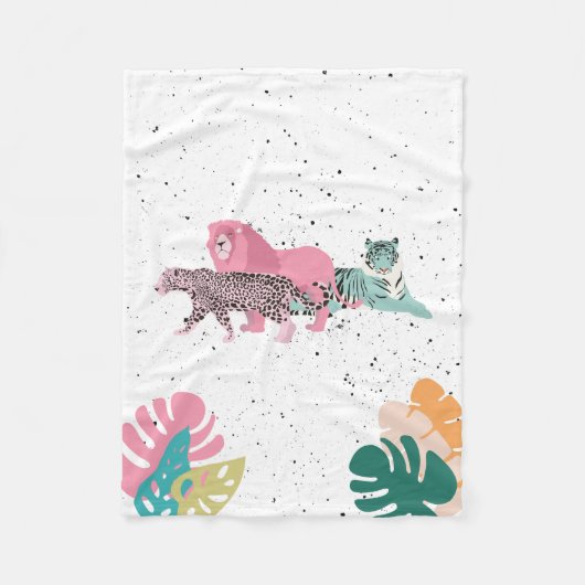 Kleurrijke wilde dieren & tropische bladeren fleece deken (Voorkant)