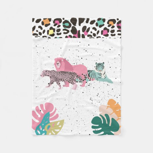 Kleurrijke wilde dieren & tropische bladeren fleece deken (Voorkant)