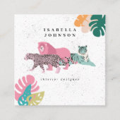 Kleurrijke Wilde Dieren & Tropische Bladeren QR Co Vierkante Visitekaartje (Voorkant)