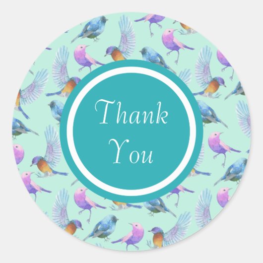 Kleurrijke wilde exotische vogels dank u ronde sticker (Voorkant)