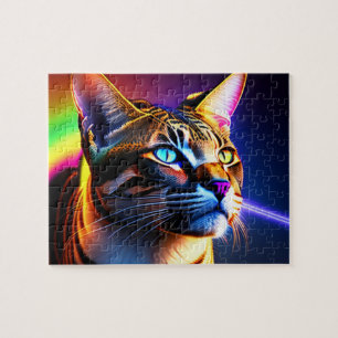 Kleurrijke Wilde Kat met Regenboogkleuren, Kat Legpuzzel